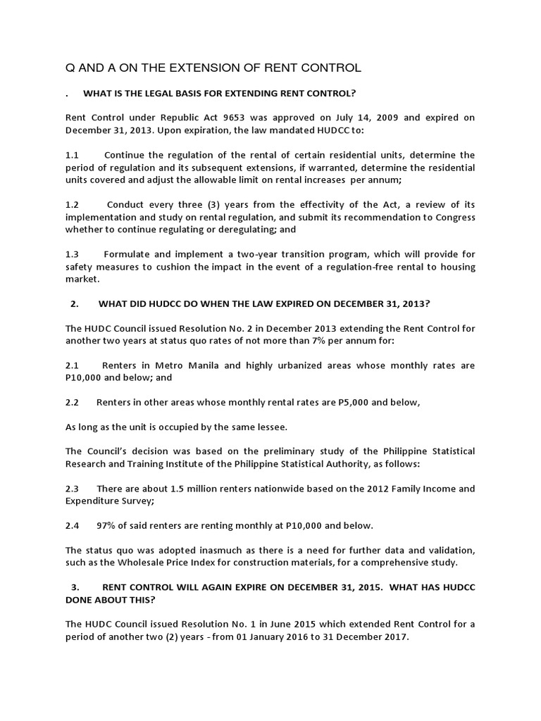 Q and A On The Extension of Rent Control PDF Landlord Lease