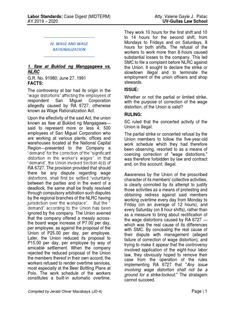 Cases Labor Law PDF Employment Wage