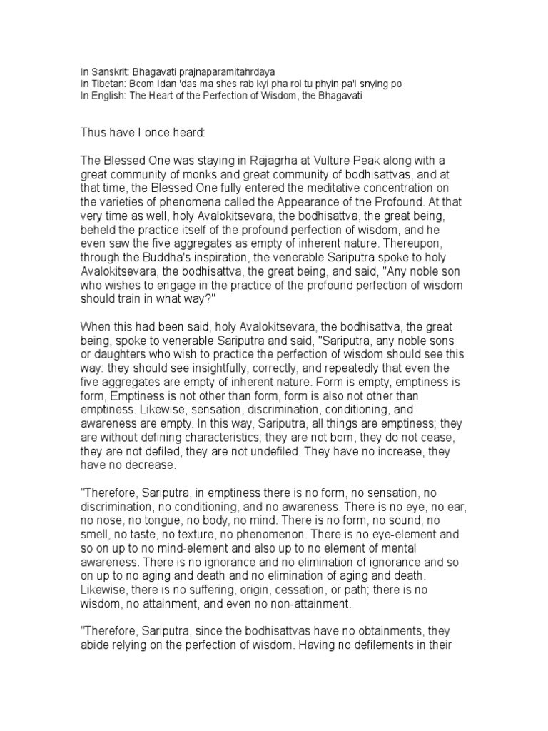 Ebook Eng Heart Sutra Prajnaparamita Hrdaya Sutra Tibetan Version Pdf Sunyata Religious Philosophical Concepts