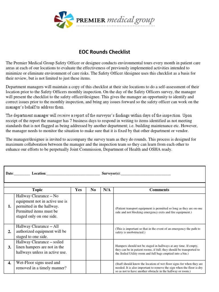 EOC Checklist PDF Infection Control Personal Protective Equipment