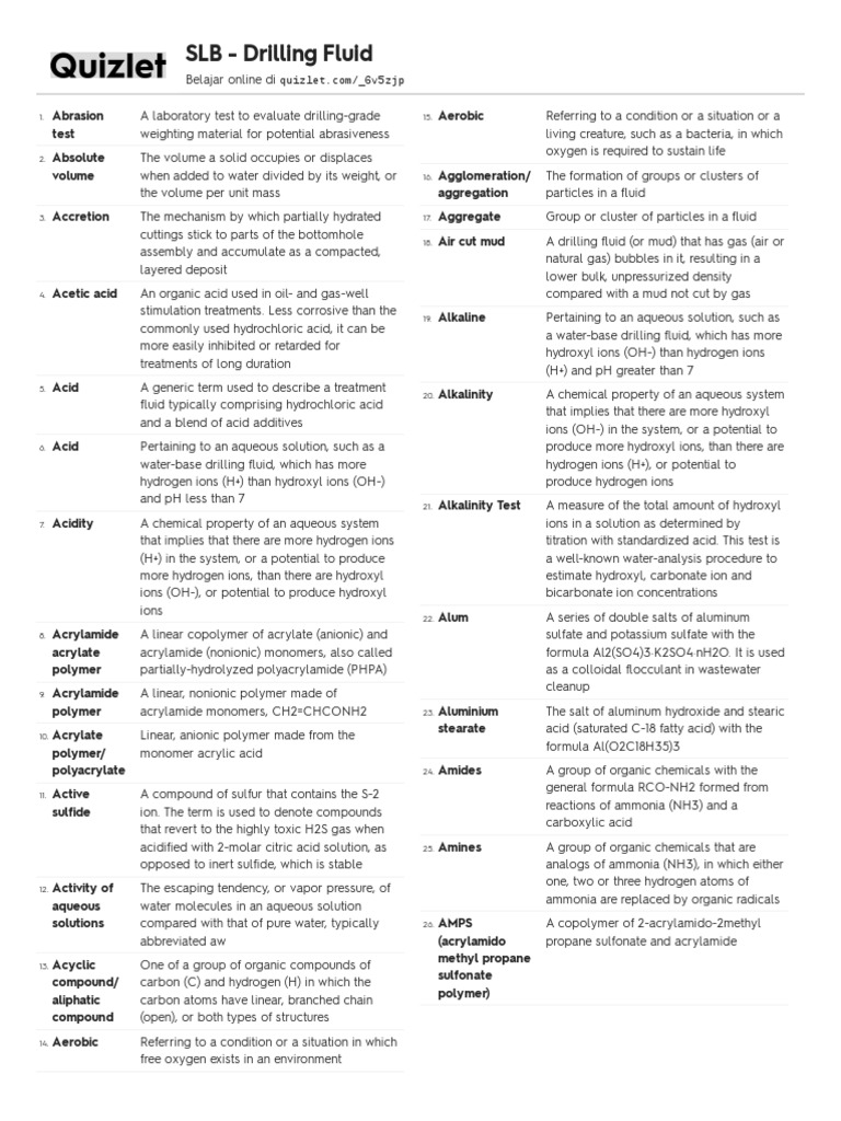 Drilling Fluid Terminology Guide | PDF | Hydroxide | Sodium Hydroxide