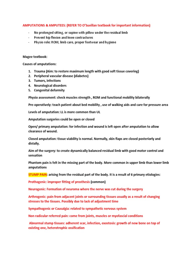 Notes On Amputations | PDF | Amputation | Prosthesis