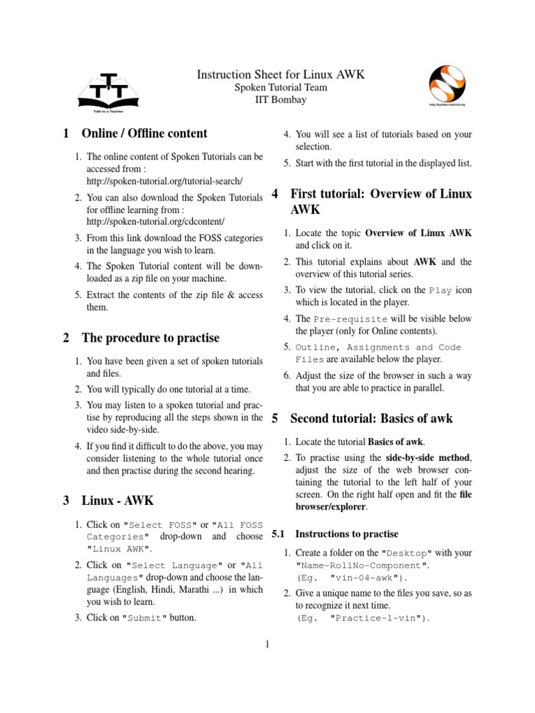 Linux AWK Instruction Sheet English PDF | PDF | Online And Offline ...