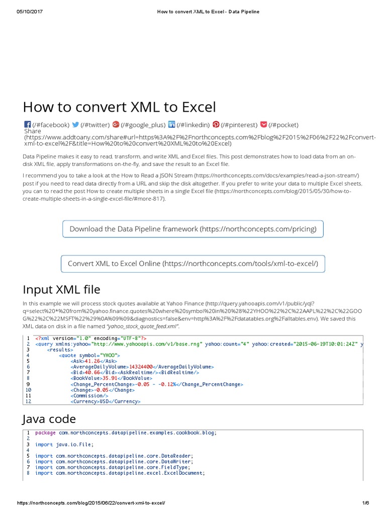How To Convert XML To Excel Data Pipeline PDF Microsoft Excel
