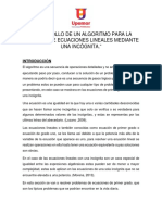 Desarrollo de Un Algoritmo para La Solución de Ecuaciones Lineales Mediante Una Incógnita