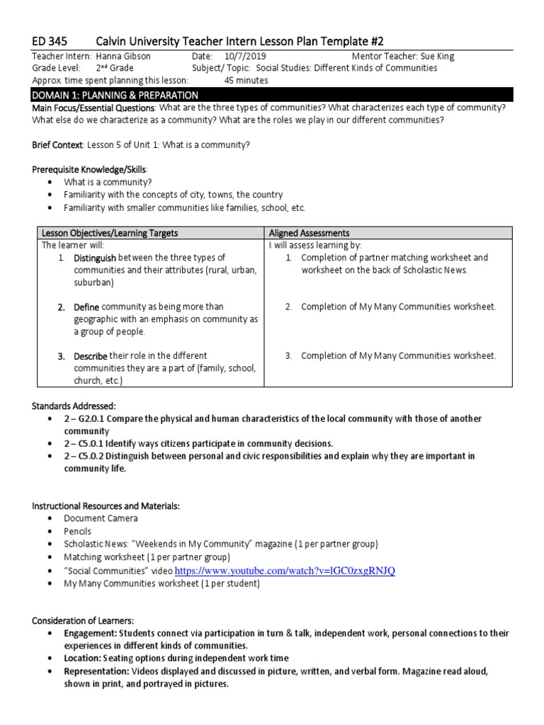 Types of Communities Lesson Plan | PDF | Community | Teachers