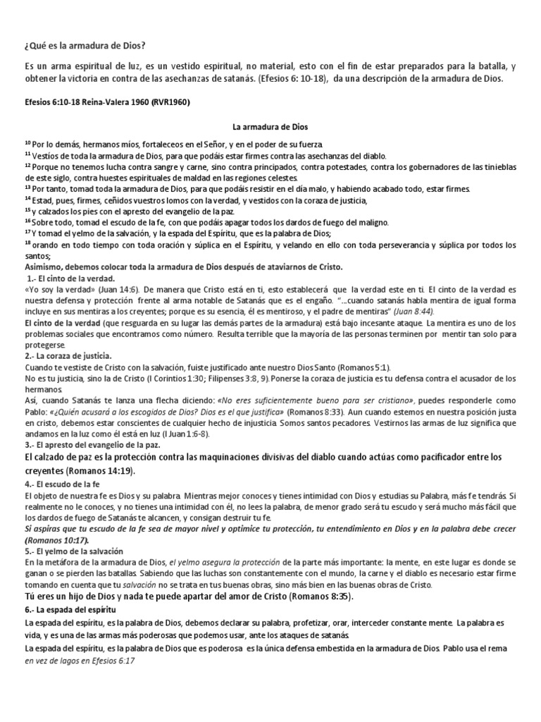 La Armadura de Dios: Protección Espiritual | PDF | Cristo (título) | Fe