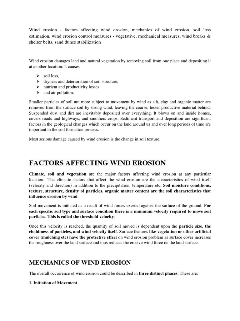 Factors Affecting Wind Erosion | Download Free PDF | Erosion | Soil