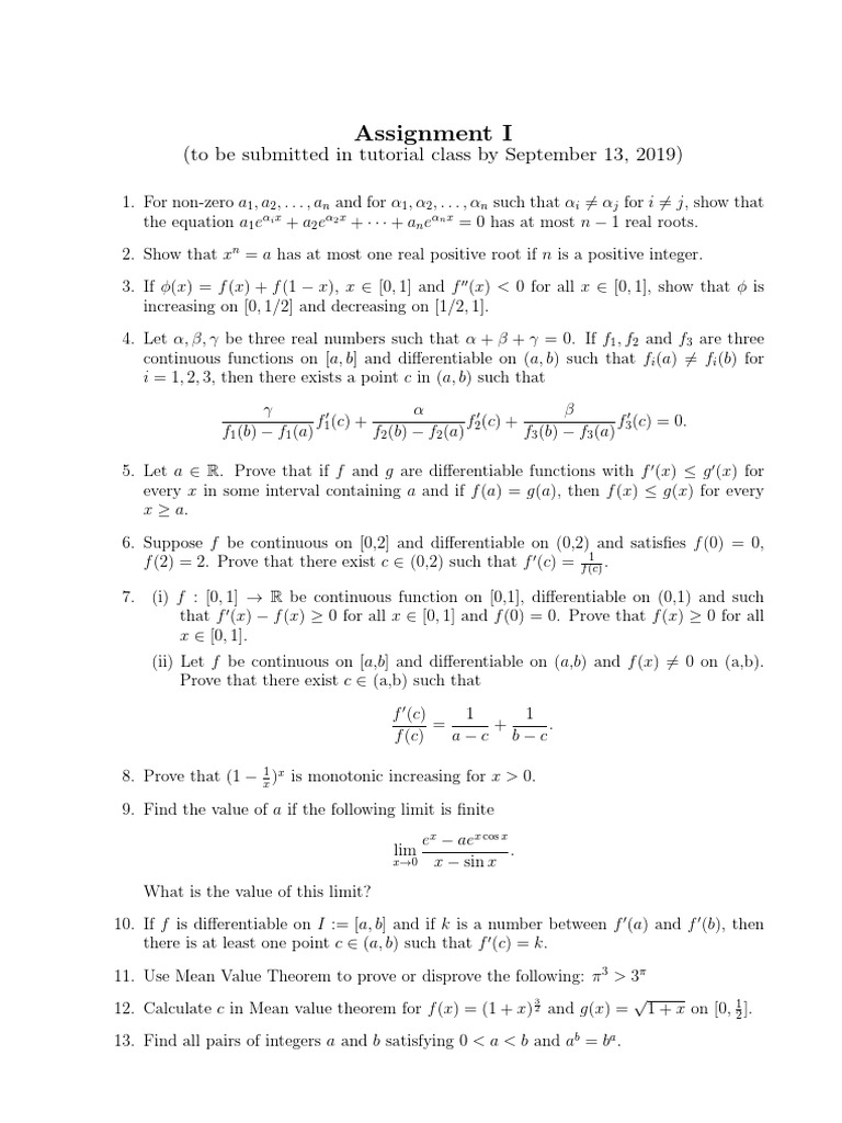 Ass2019 Maths1 Single Variable Pdf Pdf Polynomial Functions And