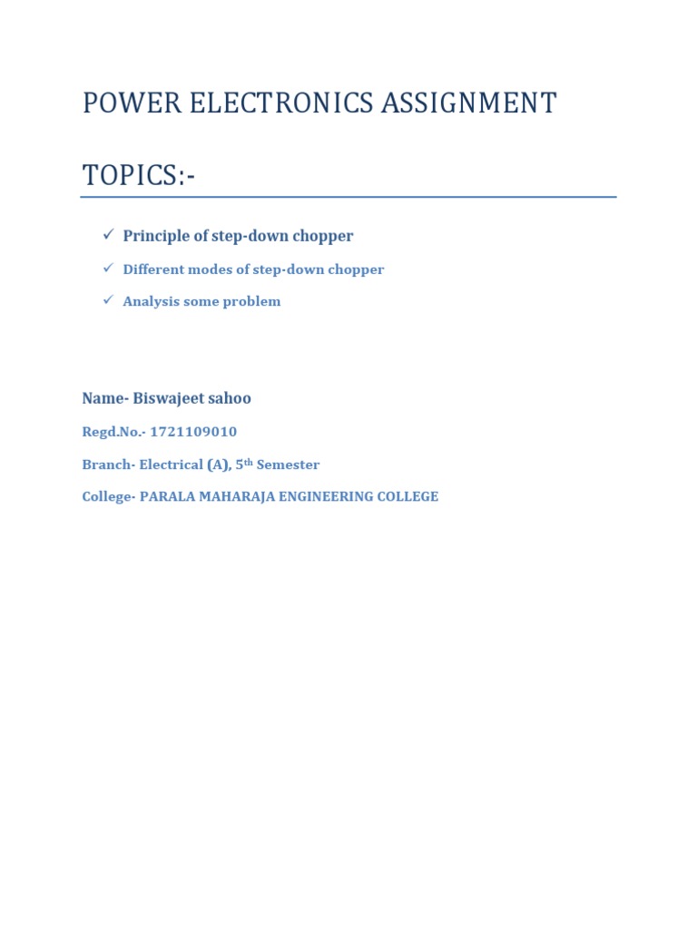 Step-Down Chopper Analysis | PDF | Power Electronics | Diode
