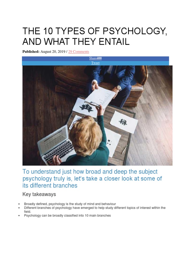 The 10 Types of Psychology, and What They Entail | PDF | Parapsychology
