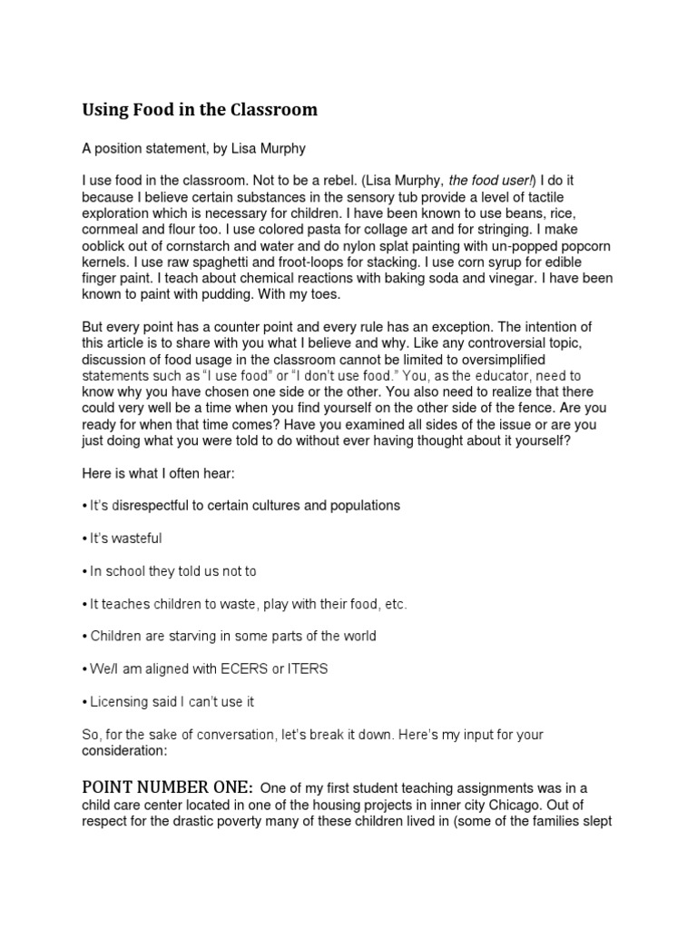 Using Food in The Classroom | PDF | Foods | Reason
