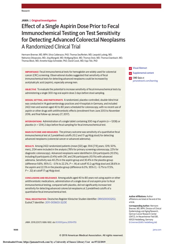 Aspirin and Colorectal Diagnosis PDF Colorectal Cancer Aspirin