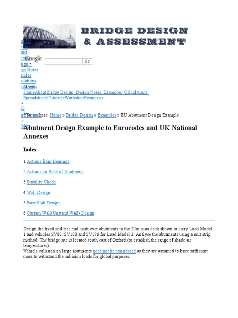 Eurocode Bridge Abutment Design Example | PDF | Friction | Structural Load