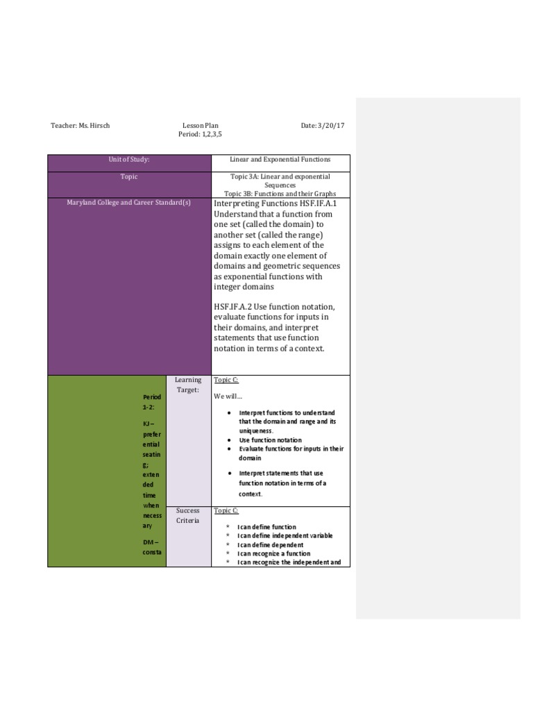 Linear and Exponential Functions Lesson Plan | PDF | Function ...