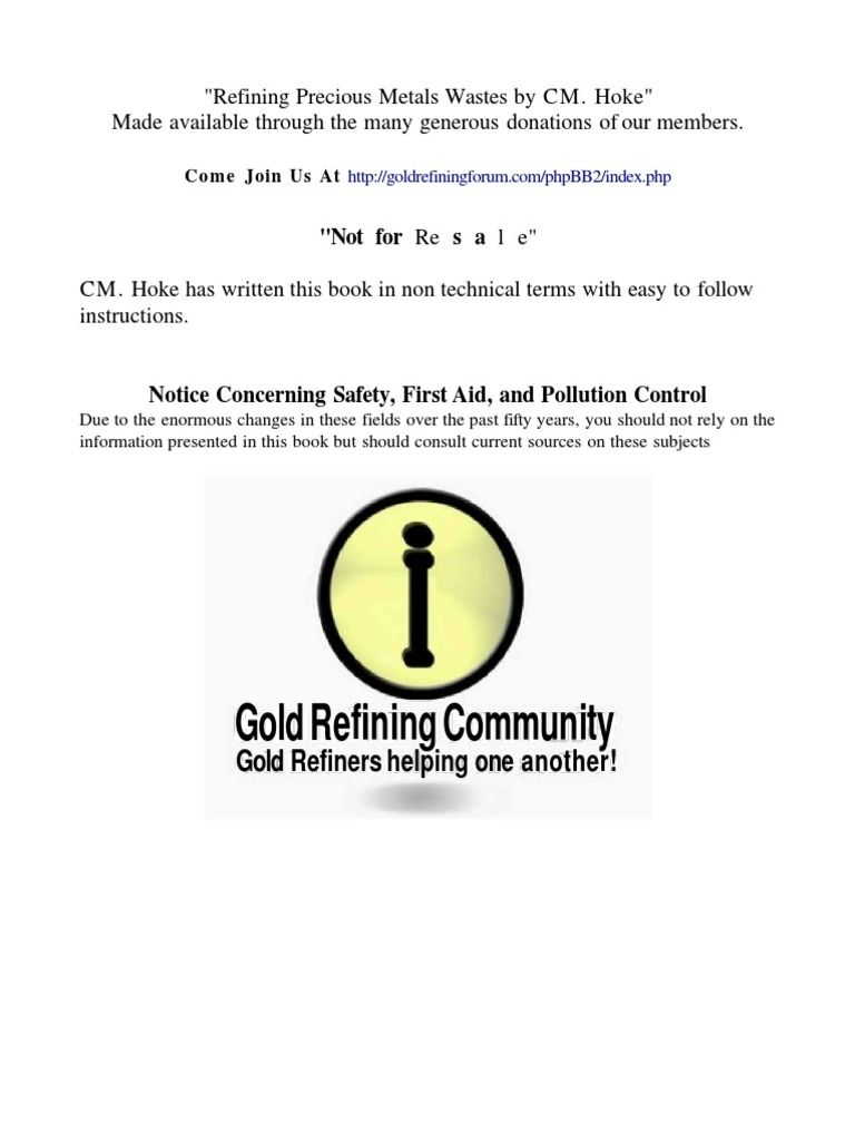 Refining Precious Metals Wastes by CM. Hoke, PDF, Platinum