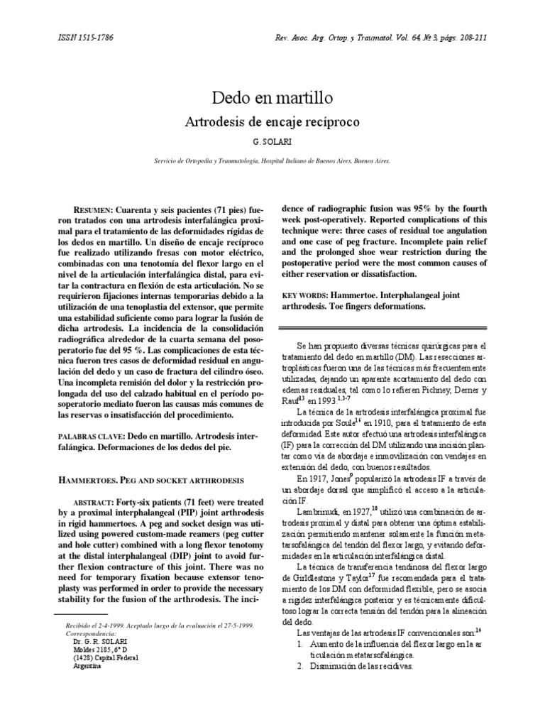 Artrodesis Recíproca en Dedo Martillo | PDF | Hueso | Sistema  musculoesquelético, image size:768x1024