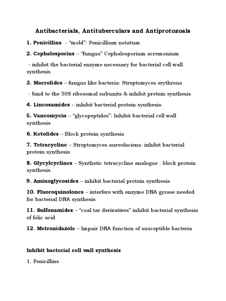 Antibacterials, Antifungals and Antiparasitics Mechanisms and Nursing