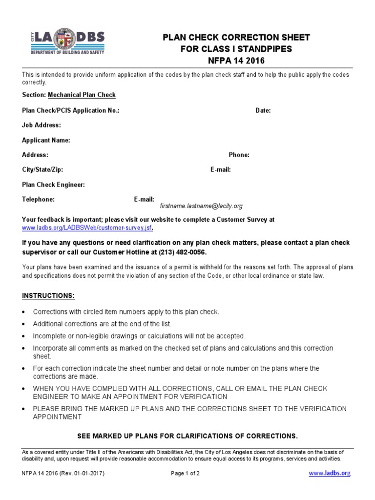 Nfpa 14 2016 Class I STD Pipes - Plan Check Correction Sheet PDF | PDF ...