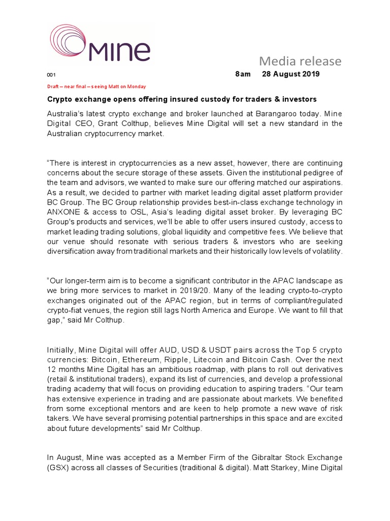 Crypto Exchange Opens Offering Insured Custody For Traders & Investors -  #MineDigital | PDF | Financial Markets | Cryptocurrency