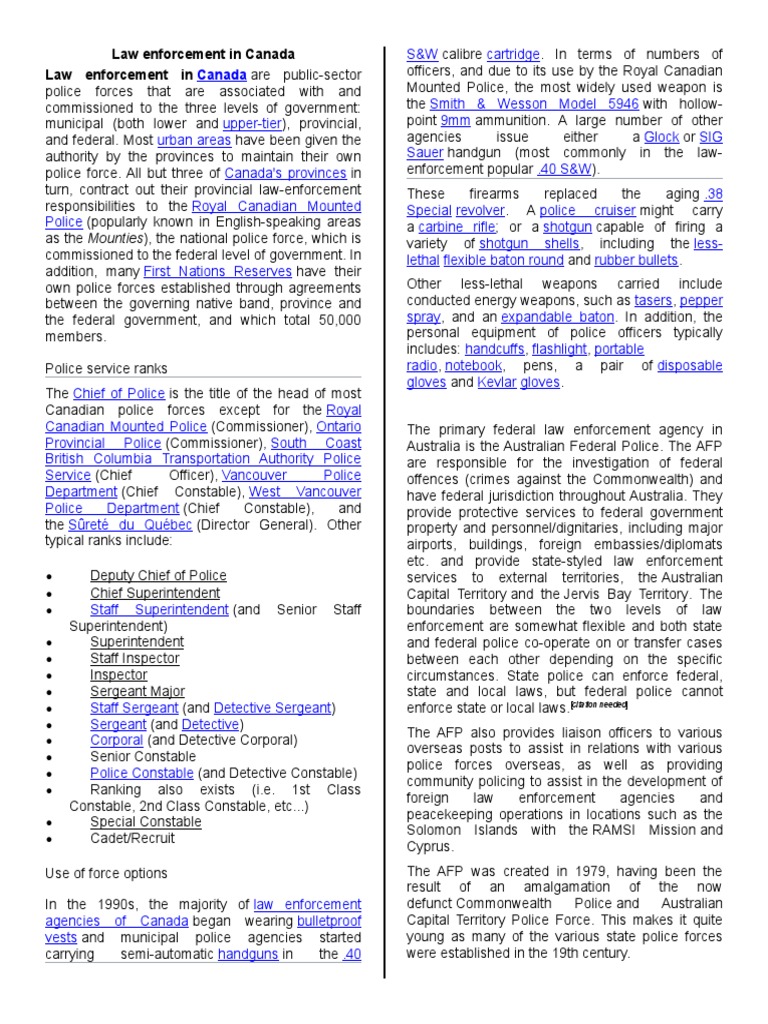 Law Enforcement in Canada | PDF | Law Enforcement | Crime & Violence