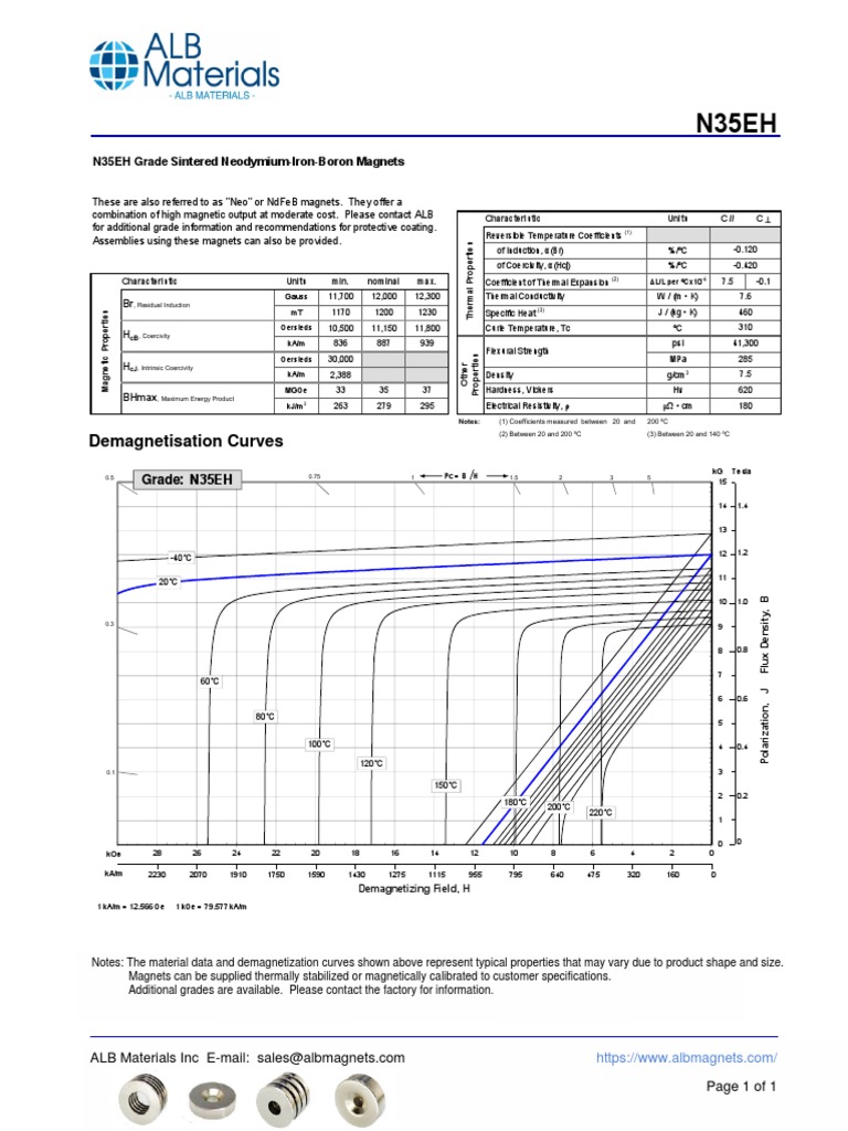 N35EH Neodymium Magnet Specifications | PDF | Force | Condensed Matter ...