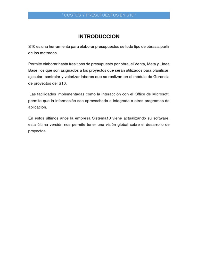 Gestión de Costos con S10 | PDF | Presupuesto | Ventana (informática)