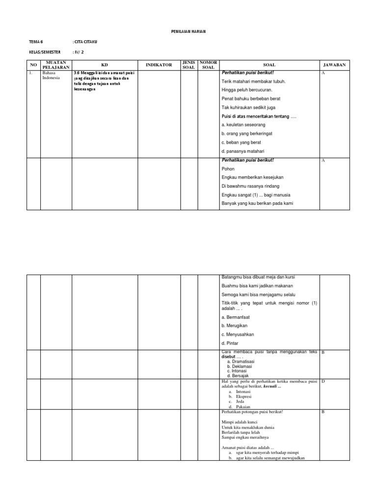 Apa Soal Menggali Isi Dan Amanat Puisi Dan Kunci Jawaban Jawaban Soal