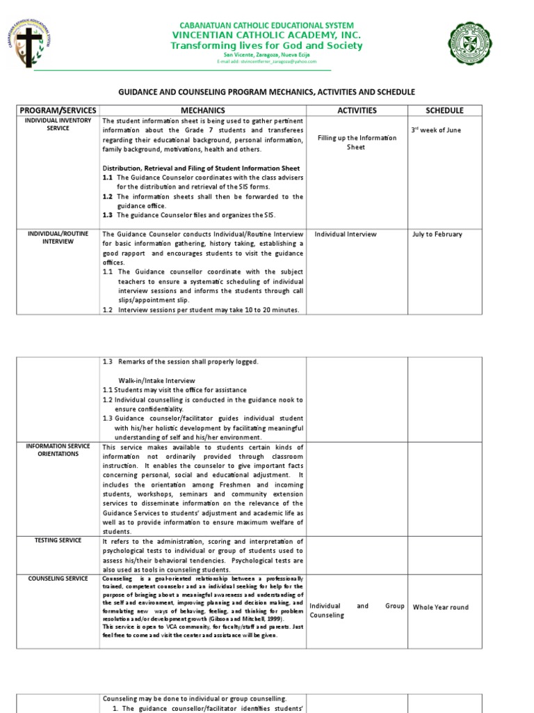 Guidance and Counseling Program Overview | PDF | School Counselor ...