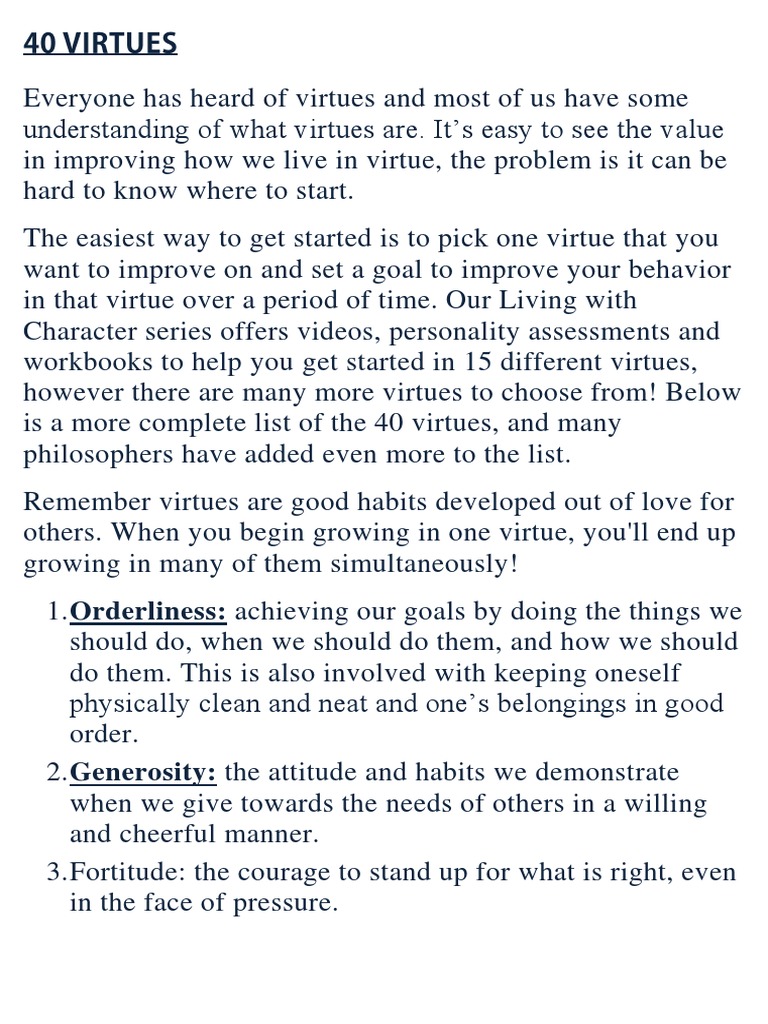 40 Virtues | PDF | Courage | Virtue