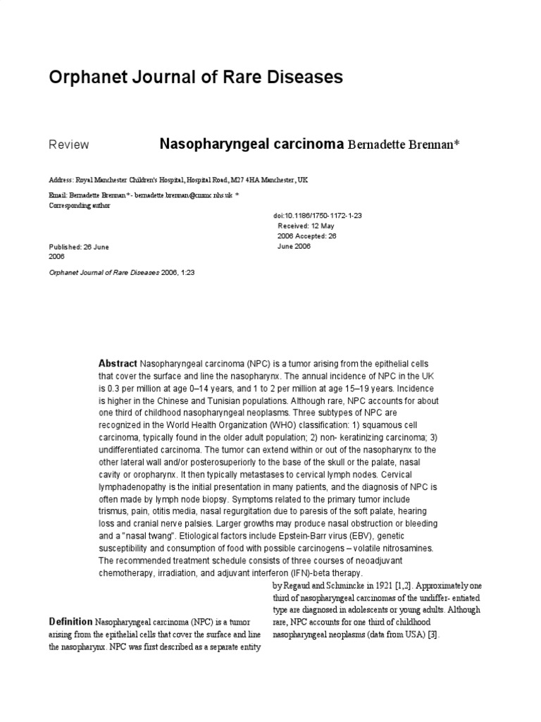 Orphanet Journal of Rare Diseases: Nasopharyngeal Carcinoma | PDF ...