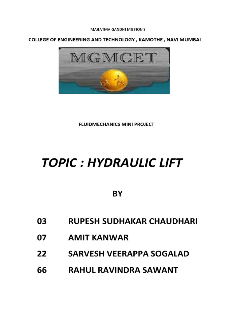 Hydraulic Lift PDF Elevator Pressure