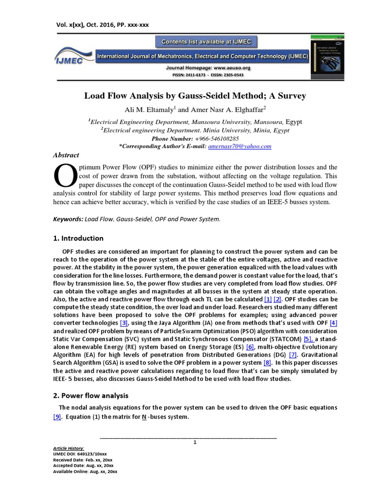 Gauss-Seidel Load Flow Analysis Survey | PDF | Physical Quantities ...