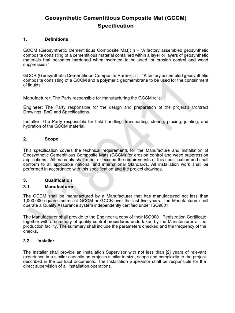 GCCM Specification for Erosion Control | PDF | Iso 9000 | Concrete