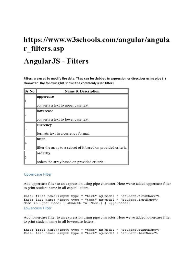 AngularJS Filters Guide | PDF