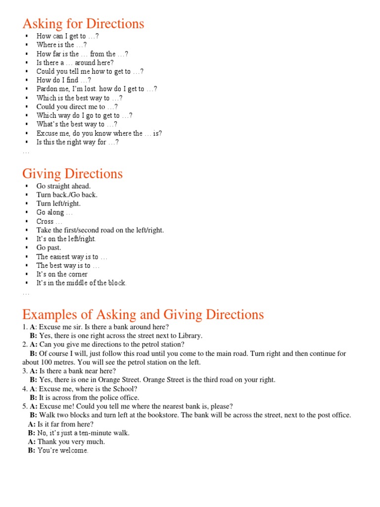 Essential Phrases for Directions | PDF