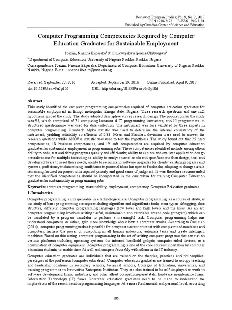 Computer Programming Competencies Required by Computer Education ...