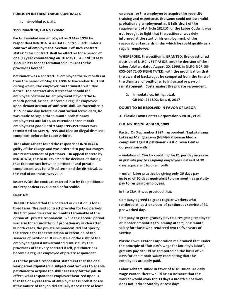 Labor Law Cases PDF Employment Salary