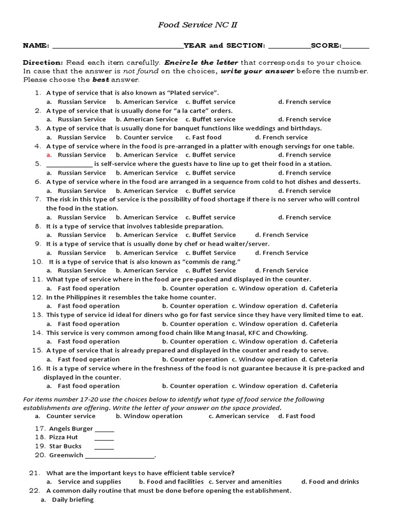 Food Service Exam PDF Foodservice Buffet