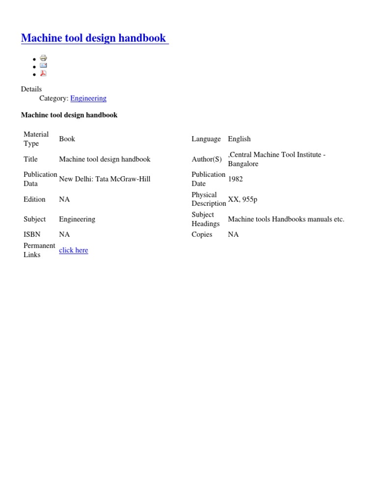 Machine Tool Design Handbook PDF | PDF