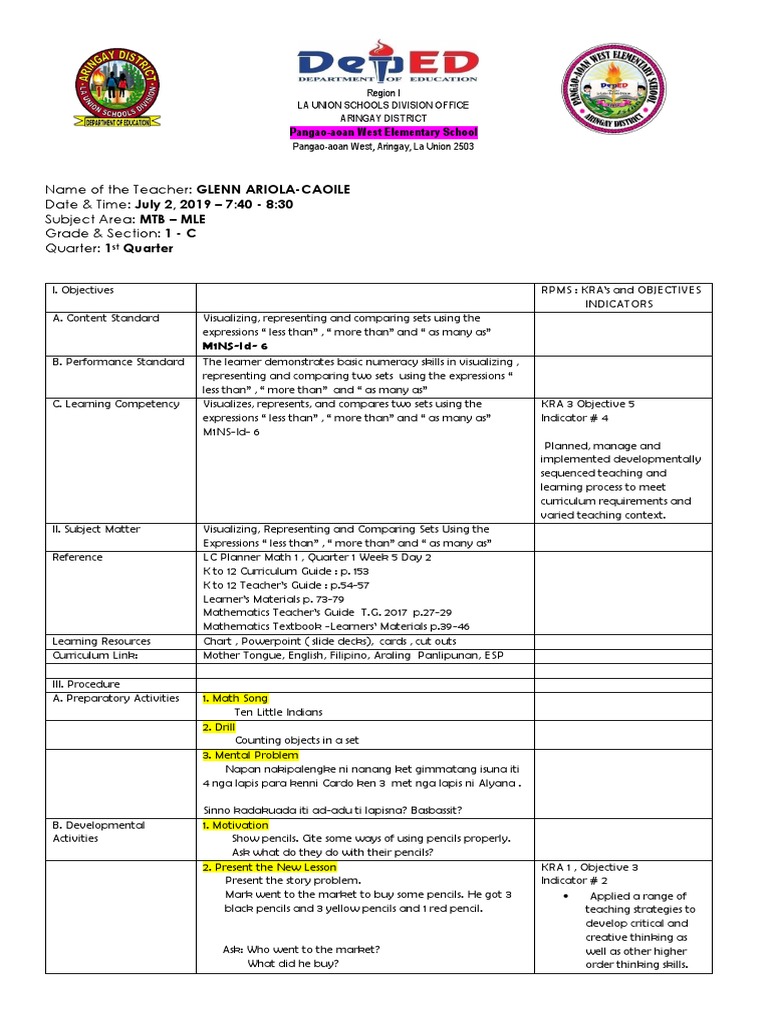 Cot Semi Detailed Lesson Plan Format Pdf Curriculum Learning