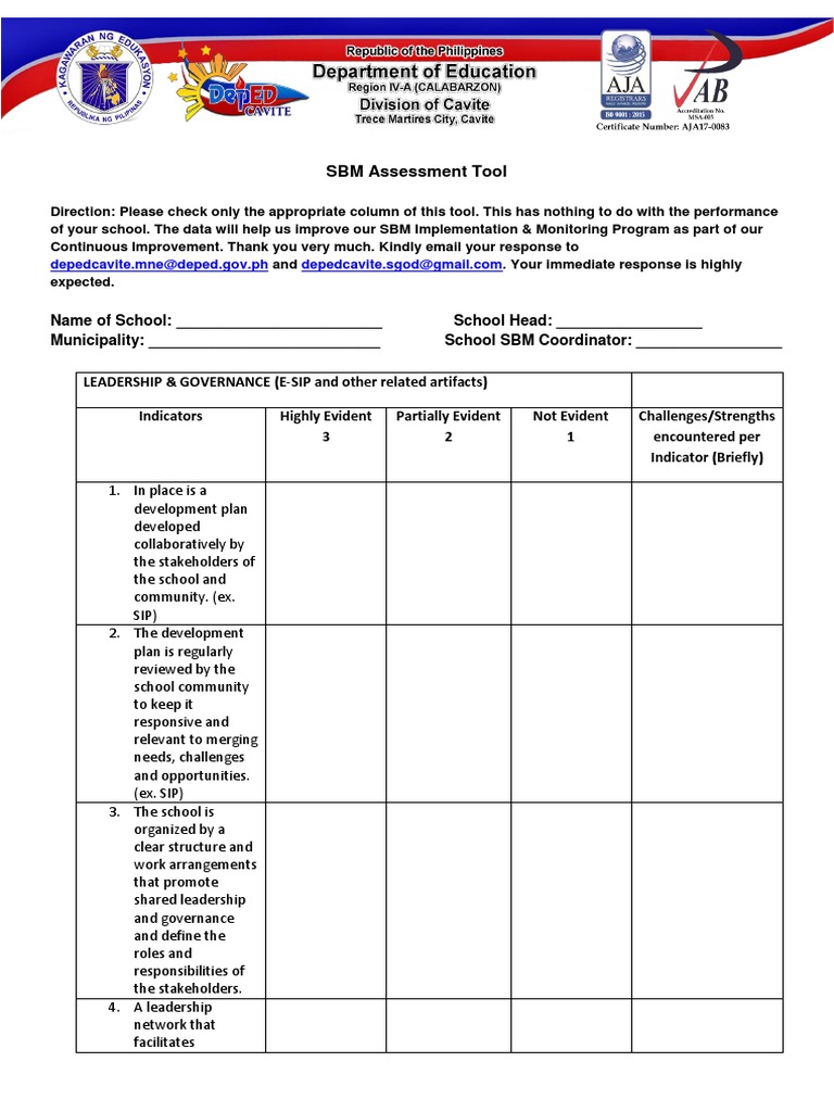 SBM Assessment Tool PDF Leadership Learning