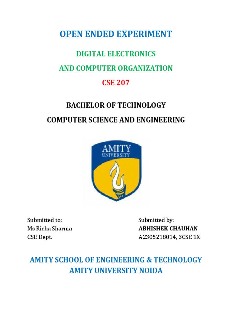 Open Ended Experiment: Digital Electronics and Computer Organization ...