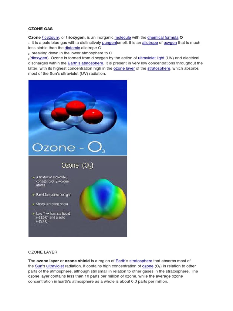 Oʊzoʊn/ Molecule Chemical Formula Pungent Allotrope Oxygen Diatomic ...