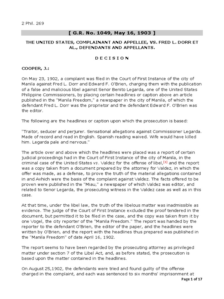 Admin Law 1 US v. Dorr GR No. 1051 19 May 1903 SC Full Text PDF