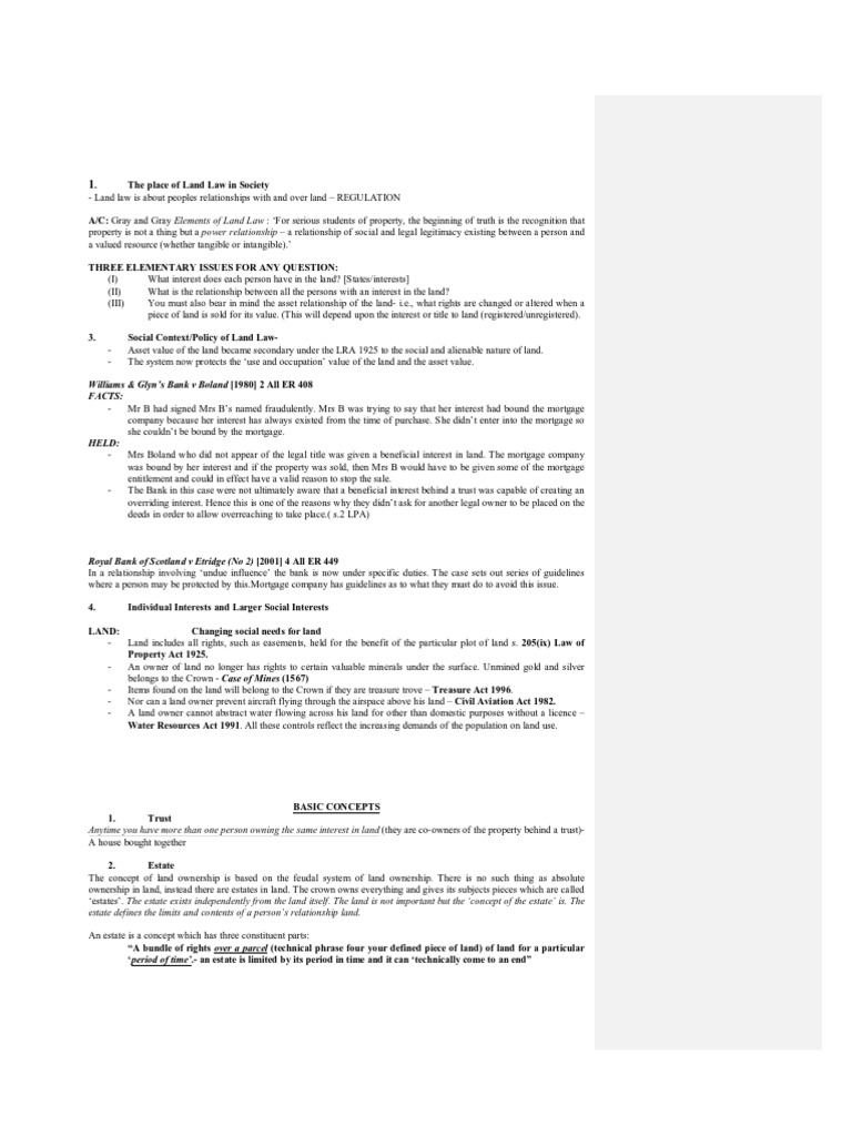 Land Law LLB Notes PDF | PDF | Leasehold Estate | Easement
