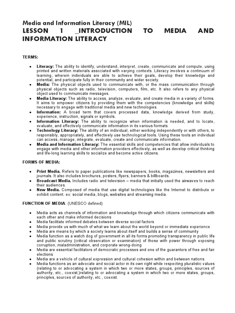 Introduction To Media Literacy Pdf
