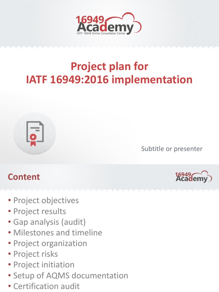 Project Plan For IATF 16949 2016 Implementation en | PDF | Internal ...