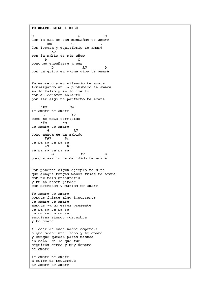 Te Amare. Miguel BoseCifrado PDF