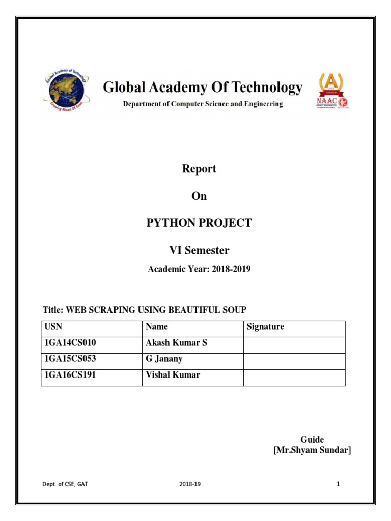 On Python Project VI Semester: Academic Year: 2018-2019 | PDF ...
